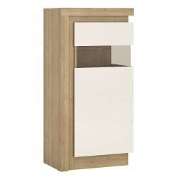 Darley Display Cabinet (RHD) in light oak and white gloss, angle view