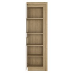 Darley Tall Narrow Display Cabinet (LHD) in light oak and white gloss, open door detail