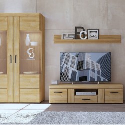 Skipton Tall Wide 2 Door Display Cabinet in grandson oak colour, room shot 2