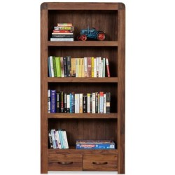 Salento Large Four-Tier Walnut Bookcase with Two Drawers - White Background