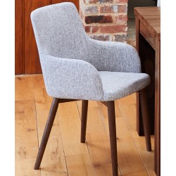 Panaro Walnut Light Grey Upholstered Dining Chair Side/Front View