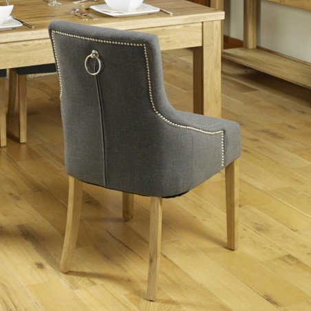 Teramo Slate Grey Accent Upholstered Oak Dining Chair rear