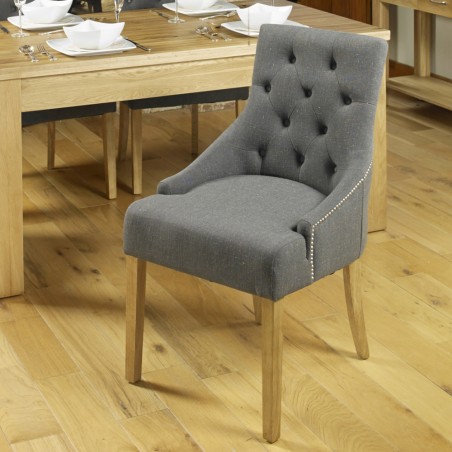 Teramo Slate Grey Accent Cushioned Oak Dining Chair Front View