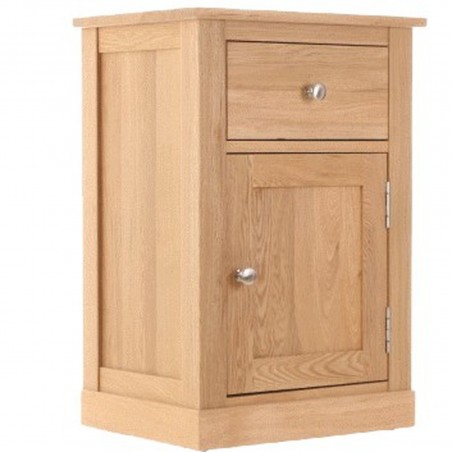 Teramo One Drawer Oak Lamp Table With Cupboard Angled View