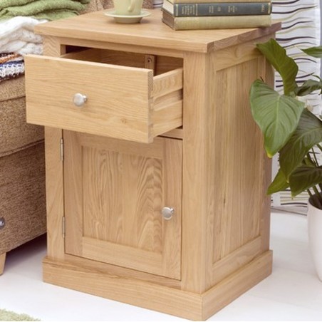 Teramo Oak Side Table Drawer Angled View
