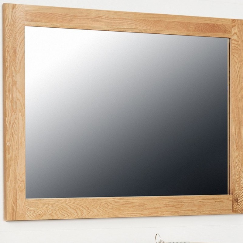 Teramo Medium Thick Frame Oak Wall Mirror. White Background.