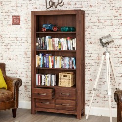 solid walnut panaro bookcase angled view open drawer