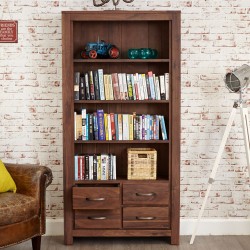 solid walnut panaro bookcase front view open drawer
