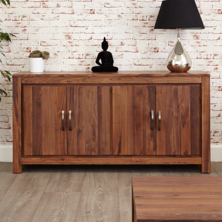 Panaro Large Two Cupboard Low Walnut Sideboard Front View Closed