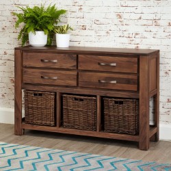 Panaro Four-Drawer Walnut Console Table Angled View