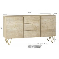 Tanda Light Gold Extra Large Sideboard, dimensions