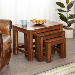 Panaro Nest of 3 Small Walnut Coffee Tables Angled View