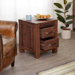 Panaro Two Drawer Walnut Side Cabinet Angled open