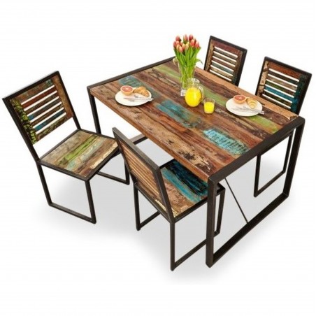 Akola Reclaimed Wood Dining Table Small White background