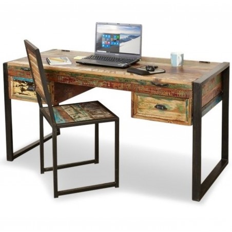 Akola Large Reclaimed Wood Office Desk White Background