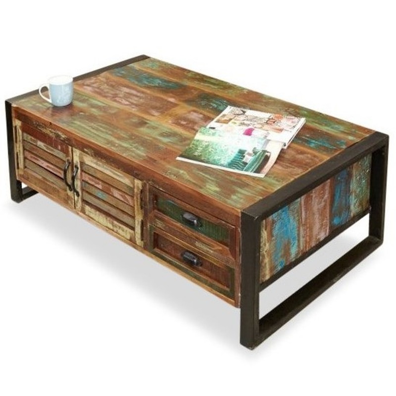 An image of Akola Large Reclaimed Wood 4 Drawer Coffee Table