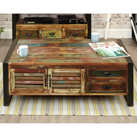 Akola Large Salvaged Timber 4 Drawer Coffee Table