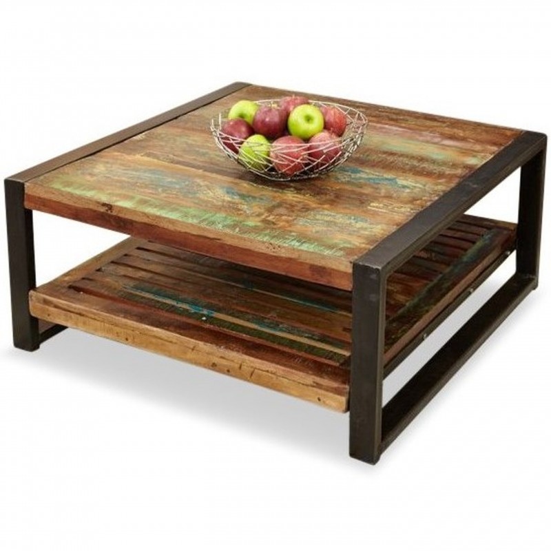 Akola Reclaimed Wood Square Coffee Table White background