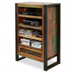 Akola Large Four Shelf Reclaimed Wood Entertainment Storage Shelf