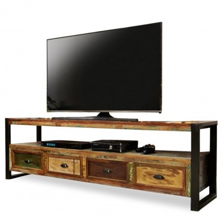 Akola Large Four Drawer Reclaimed Wood TV Stand angled view