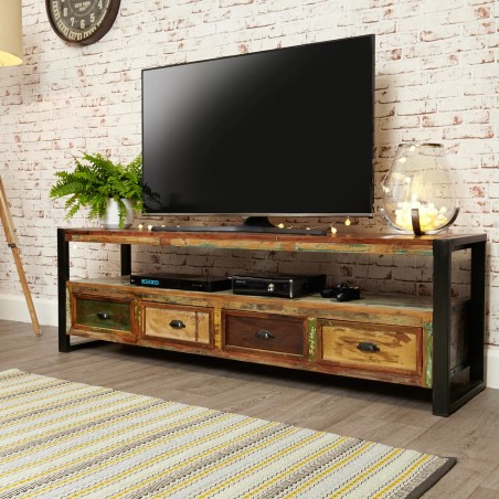 Akola Large Four Drawer Reclaimed Wood TV Stand