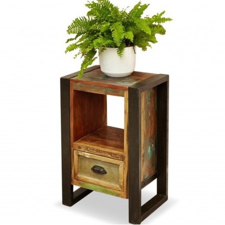 Akola Small Reclaimed Wood Side Table White background
