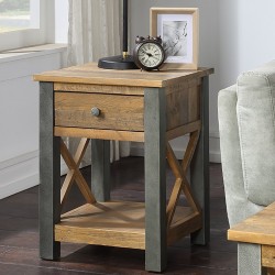 Urban Elegance Reclaimed Lamp Table With Drawer Closed mood shot