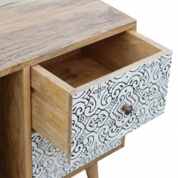 Artea Porcelain Pattern Mini Cabinet -Open drawer detail