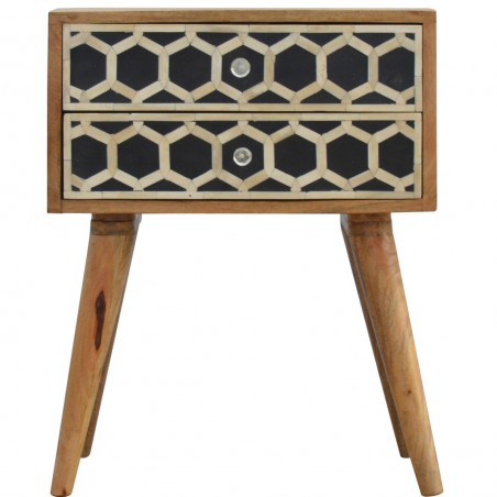 Kuru Bone Inlay Two Drawer Bedside Table Front View