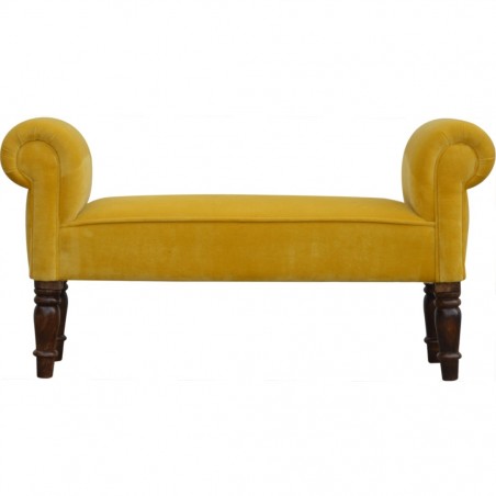 Velvet Upholstered Bench - Mustard Front View