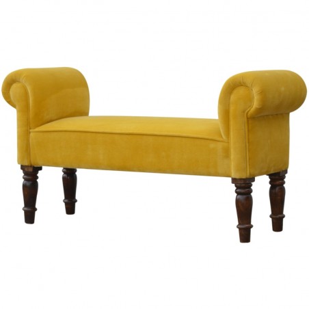 Velvet Upholstered Bench - Mustard Angled View