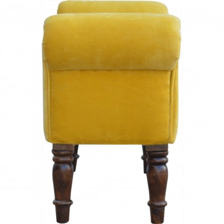 Velvet Upholstered Bench - Mustard Side View