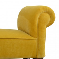 Velvet Upholstered Bench - Mustard Arm Detail
