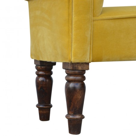 Velvet Upholstered Bench - Mustard Leg Detail