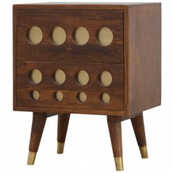 Chester Brass Inlay Cut Out Two Drawer Bedside Table