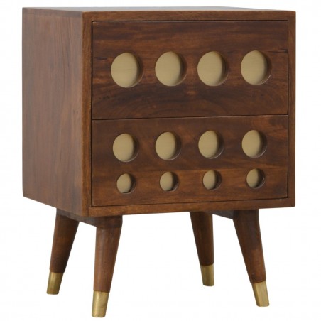 Chester Brass Inlay Cut Out Two Drawer Bedside Table - Angled View