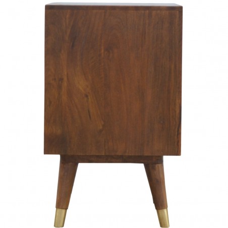 Chester Brass Inlay Cut Out Two Drawer Bedside Table - Side View