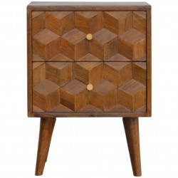 Chester Cube Carved Two Drawer Bedside Table - Front view