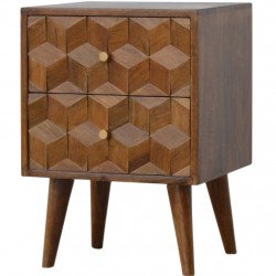 Chester Cube Carved Two Drawer Bedside Table - Angled  view