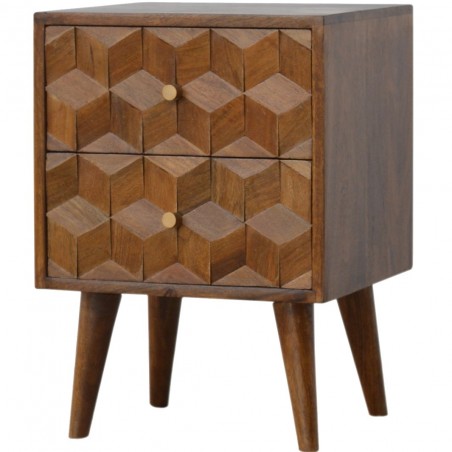 Chester Cube Carved Two Drawer Bedside Table - Angled  view