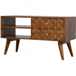 Chester  Cube Carved Two Drawer Media Unit - Chestnut Diamond