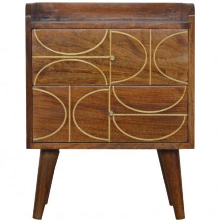 Chester Gold Inlay Abstract Two Drawer Bedside Table - Front View