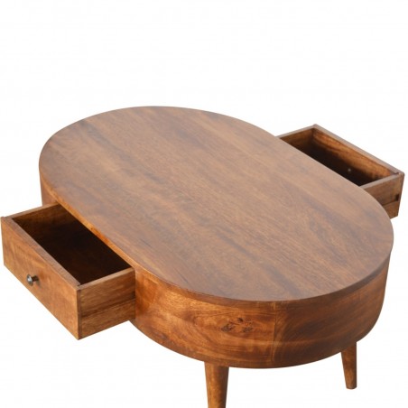 Chester Rounded  Coffee Table - Top View Drawers Open