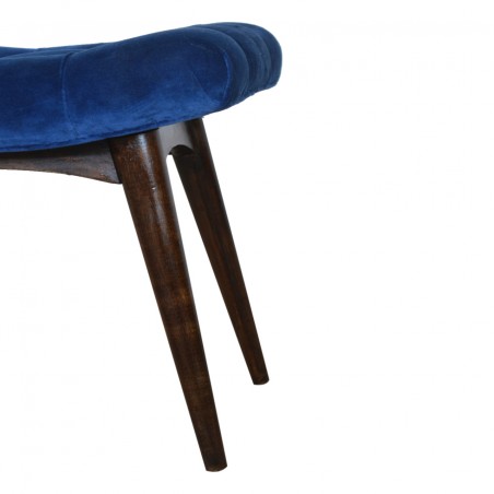 Saddleworth Velvet Upholstered Bench - Blue Leg Detail