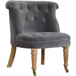 Cotton Velvet Accent Chair - Grey Angled View