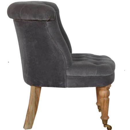 Cotton Velvet Accent Chair - Grey Side View