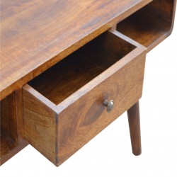Duddon Curved Coffee Table - Chestnut Open Drawer Detail
