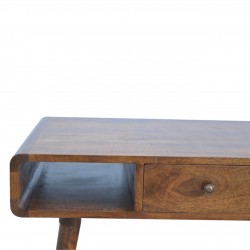 Duddon Curved Coffee Table - Chestnut Closed Drawer Detail