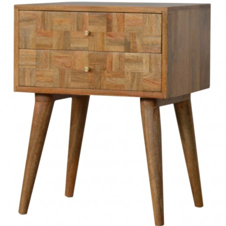 Mixed Wood Two Drawer Bedside Table - Oak