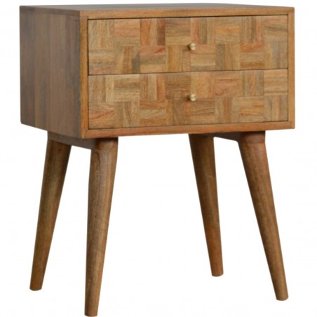 Mixed Wood Two Drawer Bedside Table - Oak Angled View